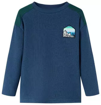vidaXL Kids Sweatshirt Waffelmuster Landschaft Lange &Auml;rmel Rundhals blau