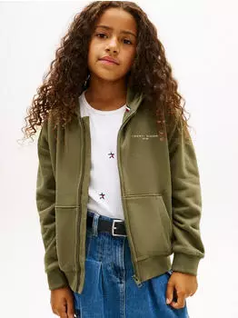 Tommy Hilfiger Mini Corp Zip Through Hoodie Zip-Up Sweatshirt (KS0KS00726) battle green