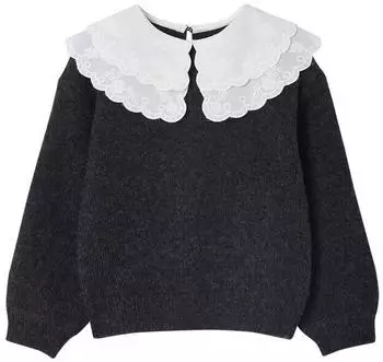 Vertbaudet Mädchen Pullover mit besticktem Kragen Loose Fit anthrazit