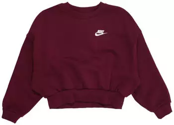 Nike Club Fleece Boxy Crewneck Sweatshirt Relaxed Fit (FZ9244-610) bordeaux/wei&szlig;