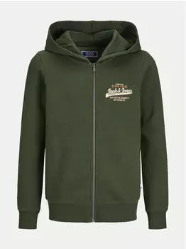 Jack & Jones JJELOGO SWT Zip Hood 2COL NOOS MNI Sweatshirt Jacke (12258858) kombu green/print white + marmelade