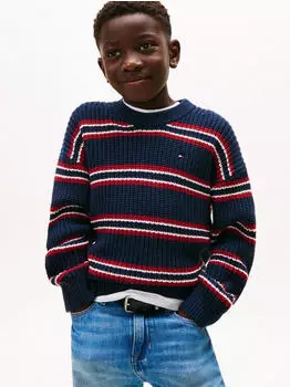 Tommy Hilfiger Half Cardigan C-Neck Sweater Strickpullover schwarz night navy multi stripe
