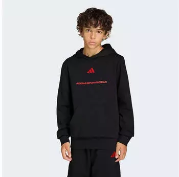 Adidas Slogan Fleece Hoodie mit K&auml;ngurutasche (KG7385) schwarz