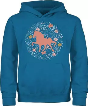 Shirtracer Kids Hoodie Pferd mit Blumen himmelblau