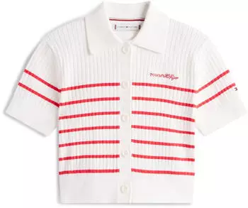 Tommy Hilfiger Sweater Rib Polo SS Strickjacke Regular Fit (30614234) rot alert/weiß