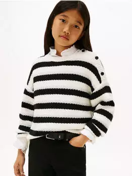 Tommy Hilfiger Lurex Stripe Sweater Slim Fit Strickpullover schwarz/weiß