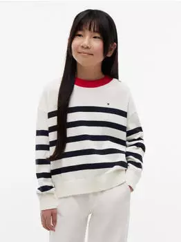 Tommy Hilfiger Lurex Stripe Sweater Slim Fit Strickpullover (86711216) weiß/rot/dunkelblau
