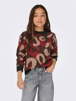 Only KOGWILD L/S JQ O-Neck Rundhalspullover (65508305) pirate schwarz pattern:salmon rose, curry