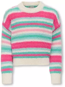 Only KOGALYSSA LIFE LS STRIPE O-NECK CP KNT Strickpullover birch stripes: seap, aqua s, bright a, fuchsiap, knock