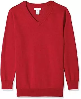 Amazon Essentials Uniform Baumwolle V-Ausschnitt Pullover, classic fit (AE1893100) rot meliert