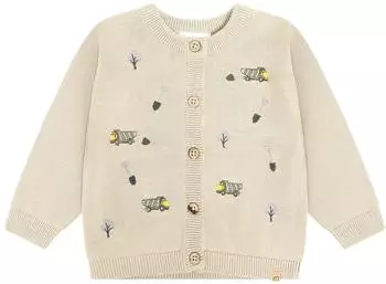 Minymo Strickjacke Baustellenfahrzeuge beige/bunt