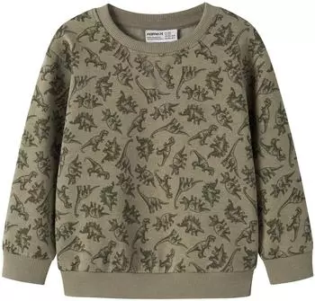 Name It NMMVIMO LS NREG AOP SWEAT BRU Sweatshirt, Regular Fit (86815714) mermaid aop:dino/khaki/tanne