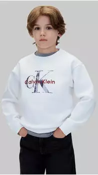 Calvin Klein CK Monogram Terry Cn Sweatshirt (CALa2j7002000007) rauchblau/karminrot/wei&szlig;