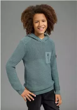 Bruno Banani Kapuzen-Strickpullover in Ripp-Strickstruktur mit Brusttasche (63829169) hellpetrol
