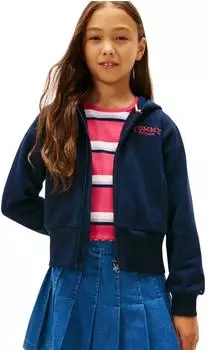 Tommy Hilfiger Emb High Rib Hem Zip Thru Kapuzenpullover mit durchgehendem Reißverschluss (KG0KG08988) blau
