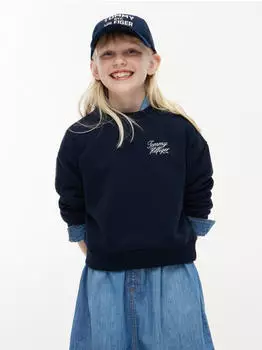 Tommy Hilfiger Girls High Rib Hem Crew Neck Sweatshirt Regular Fit (KG0KG08989) dark blue