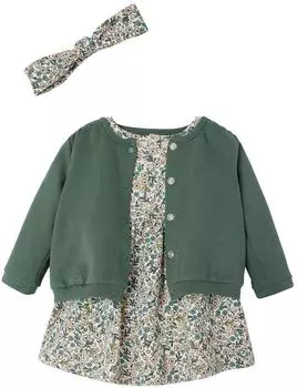 Vertbaudet Baby Set: Kleid, Strickjacke & Haarband grün