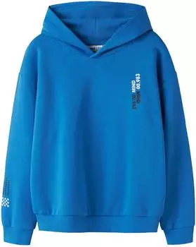 Name It NKFLENA LS SWE WH BRU BOX PS Kapuzensweatshirt Regular Fit azur/schwarz/wei&szlig;