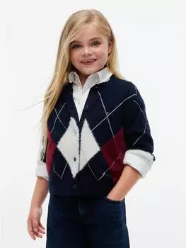 Tommy Hilfiger Strickjacke mit Wolle Regular Fit ecru/marine/rubinrot