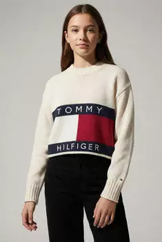 Tommy Hilfiger Strickpullover Kinder mit Rundhalsausschnitt ivory silk