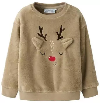 Name It NMNREINDEERS RLX TEDDY Weihnachtssweatshirt, locker geschnitten (31993511) dunkelbeige/dunkelbraun/rot/wei&szlig;