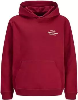 Jack & Jones Jornorrebro Typo Back Sweat Hood Kapuzenpullover (12284069) cranberry/weiß