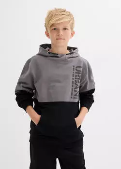 bonprix Hoodie aus weichem Baumwoll-Mix (94505995) rauchgrau/schwarz bedruckt