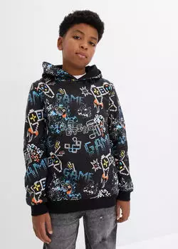 bonprix Hoodie aus weichem Baumwoll-Mix (25158629) schwarz graphisch