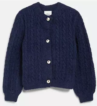 s.Oliver Weiche Strickjacke mit Zopfmuster / blau 2183834.5952.