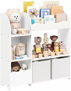 Songmics Kinderregal f&uuml;r Spielzeug und B&uuml;cher mit 2 Boxen, wolkenwei&szlig;