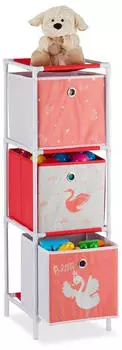 Relaxdays Kinderregal Schwan mit Faltboxen, Metall/Textil, 27,5x30x89cm
