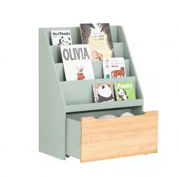 SoBuy KMB95-GR Kinderregal 4 Ablagen mit Spielzeugtruhe, hellgrün (KMB95-GR)