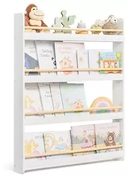 Songmics Kinderregal Wandmontage 4 Ebenen, Weiß-Naturfarben (GKR014W01)