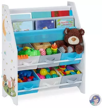 Relaxdays Kinderregal Tiermotiv, 6 Boxen, 2 Ablagen, 74x62x31,5cm (10030547_469)