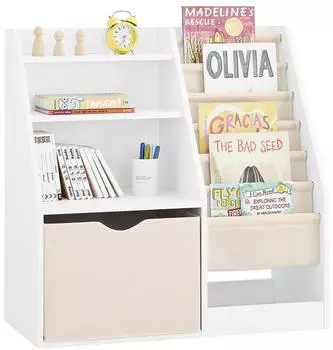 SoBuy Kinderregal Montessori mit Stofftaschen, 3 Fächer, 80x80x40cm (KMB119-W)