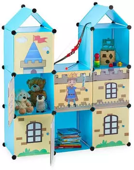 Relaxdays Steckregal Ritterburg 8 F&auml;cher, bunt, f&uuml;r Kinder