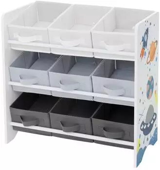 Joyz Kinderregal "Weltraum" 9 F&auml;cher, 3 Etagen, 62,5x29,5x60cm, Wei&szlig; (490014377)