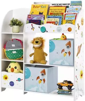 Songmics Kinderzimmerregal mit 2 Aufbewahrungsboxen, Weltall-Sticker, wei&szlig; (GKR42WT)