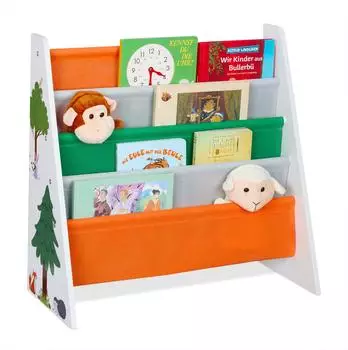 Relaxdays Kinderb&uuml;cherregal Tiere Holzwerkstoff/Textil/Metall 62.5x60x28cm