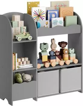 Songmics Kinderregal f&uuml;r Spielzeug und B&uuml;cher mit 2 Boxen, Taubengrau