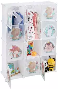 Relaxdays Kindersteckregal 2 Kleiderstangen Tiermotive 145x110x37cm, wei&szlig;