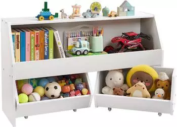 VEVOR Kinderregal mit Spielzeugaufbewahrung, 2 Schubladen, Holz, Wei&szlig;