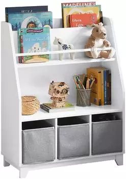 SoBuy KMB34-W Kinderregal mit 3 Boxen und Ablagef&auml;chern, Wei&szlig; (KMB34-W)