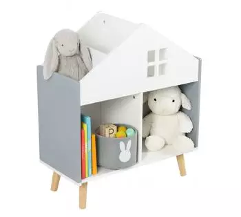 Relaxdays Kinderregal Hausform, Holzwerkstoff, wei&szlig;/braun/grau, 60x65,7x30cm