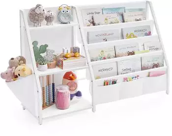 Songmics Kinderregal mit Seitentasche, Spielzeug- und B&uuml;cherorganizer, 75cm, Wei&szlig; (GKR024W01)