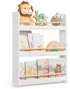 Songmics Kinderregal Wandmontage 3 Ebenen, Wei&szlig;-Naturfarben (GKR013W02)