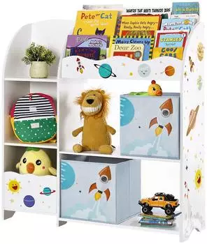 Songmics Aufbewahrungsregal f&uuml;r Spielzeug und B&uuml;cher, 2 Stoffschubladen, Kinder, Planeten-Motiv (GKR42WT)