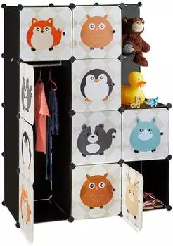 Relaxdays Kinderzimmer Steckregal Kunststoff mit Tiermotiven, 110,5x46,5x145cm