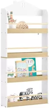 SoBuy KMB121 Kinderregal mit 4 Ablagen, Wei&szlig;-Natur, 60x130,5x15cm (KMB121-WN)
