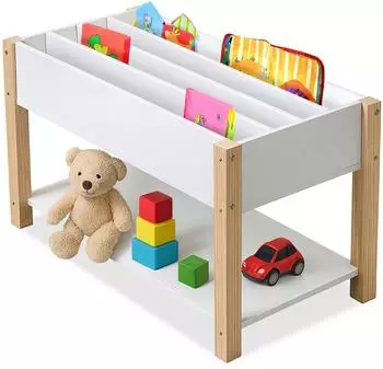 Relaxdays Kinder-B&uuml;cherregal 4 Buchablagen, offenes Fach, wei&szlig;/natur, 80x44x40cm